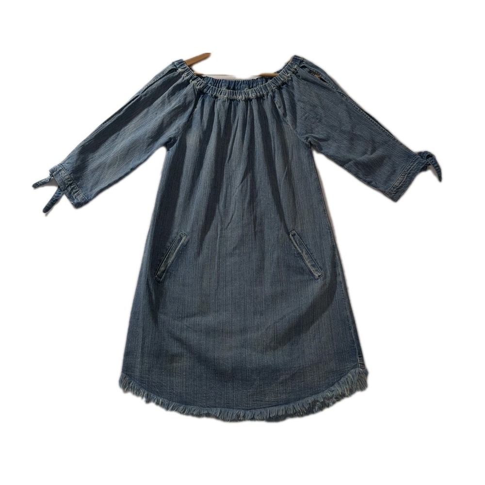 Standard Grace Denim Peasant Dress Womens S Y2K Boho‎ Fringe Hem